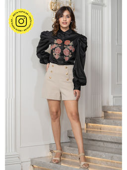 Label Swish - Black Floral Patch Embroidery Shirt