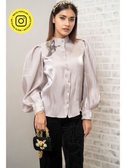 Label Swish - Grey Solid Embellished Shirt