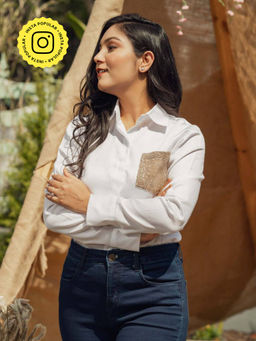 Label Swish - White Solid Patch Pocket Shirt