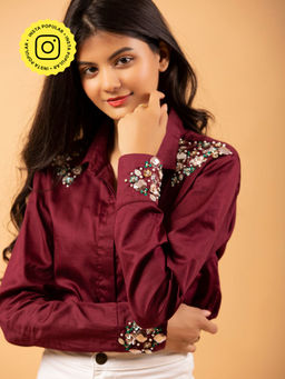 Label Swish - Maroon Floral Sequin Shirt