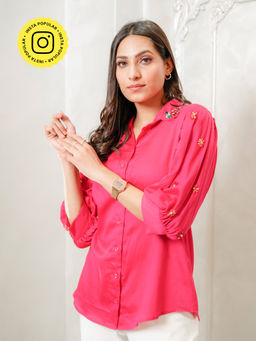 Label Swish - Hot Pink Floral Stone Shirt