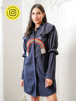 Label Swish - Navy Rainbow Ruffle Dress