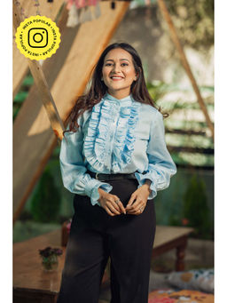 Label Swish - Ruffle Yoke Powder Blue Shirt