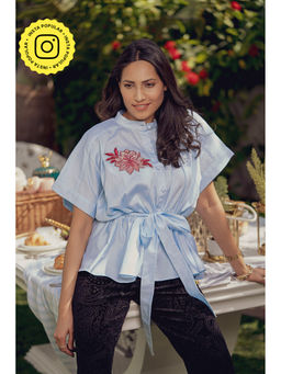Label Swish - Blue Dahlia Gathered Top