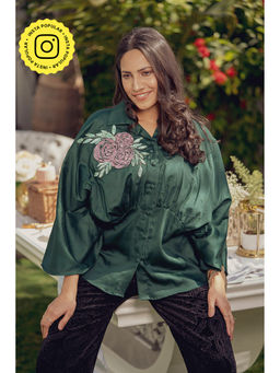 Label Swish - Emerald Green Rose Gathered Shirt