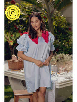 Label Swish - Blue Cotton Frill Collar Dress