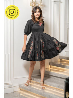 Label Swish - Classic Black Floral Patch Dress