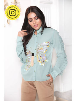Label Swish - Mint Green Butterfly Georgette Shirt