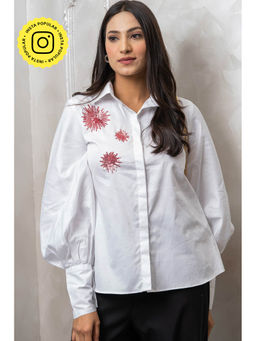 Label Swish - White Cotton Sparkling Shirt