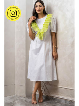 Label Swish - White Cotton Frill Midi Dress
