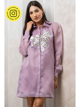 Label Swish - Mauve Organza Daffodil Shirt Dress (Set of 2)