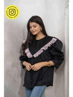 Label Swish - Bloom Black Cotton Pleated Shirt