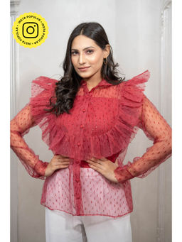Label Swish - Bloom Red Organza Frill Shirt with Inner (Set of 2)
