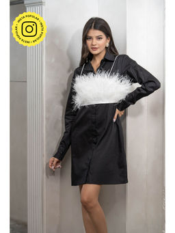 Label Swish - Bloom Black Cotton Shirt Dress with White Feather Crop Top (Set of 2)