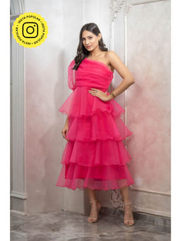 Label Swish - Bloom Hot Pink Organza Frill Dress