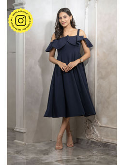 Label Swish - Bloom Navy Blue Flap Flared Midi Dress