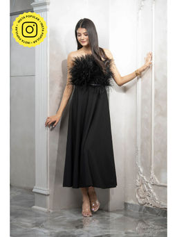 Label Swish - Bloom Black Feather Flared Midi Dress