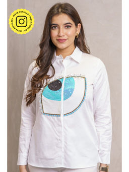 Label Swish - Lulu Lounge White Cotton Shirt With Evil Eye