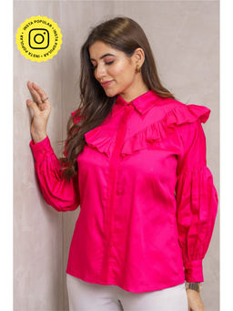 Label Swish - Lulu Lounge Hot Magenta Frill Shirt (XS)