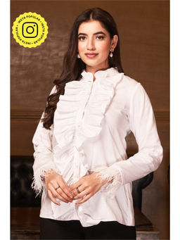 Label Swish - After Party Edit White Frill Shirt With Feathered Sleeve