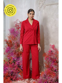 Label Swish - Daydream Red Embellished Double Breasted Blazer With Pants (Set of 2)