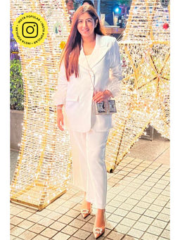 Label Swish - White Blazer With Feathered Sleeves And Pants (Set of 2)