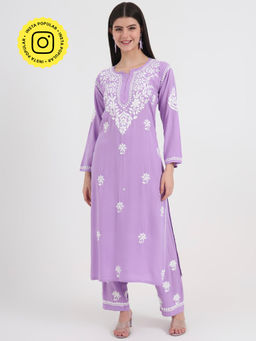 The Chikan Label - Lavender Hand-Embroidered Chikankari Co-Ord (Set of 2)