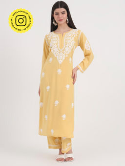 The Chikan Label - Yellow Hand-Embroidered Chikankari Co-Ord (Set of 2)