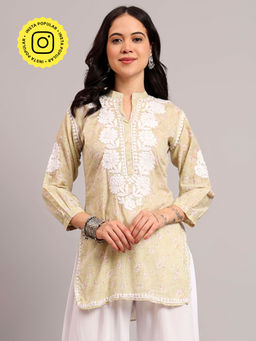 The Chikan Label - Beige Authentic Chikankari Short Kurti