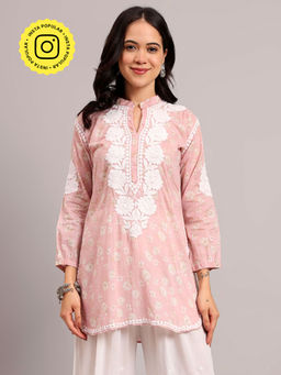 The Chikan Label - Pink Authentic Chikankari Short Kurti