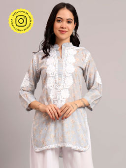 The Chikan Label - Grey Authentic Chikankari Short Kurti