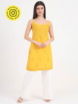 The Chikan Label - Yellow Women Embroidered Georgette Chikankari Kurta