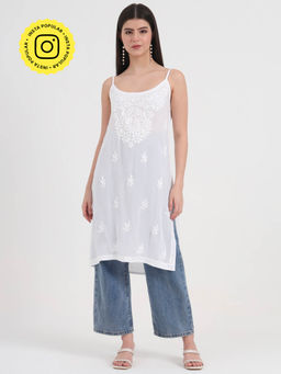 The Chikan Label - White Women Embroidered Georgette Chikankari Kurta