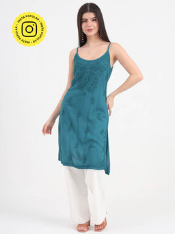 The Chikan Label - Green Women Embroidered Georgette Chikankari Kurta