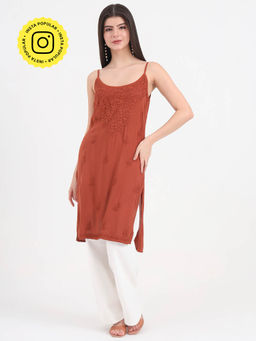 The Chikan Label - Brown Women Embroidered Georgette Chikankari Kurta