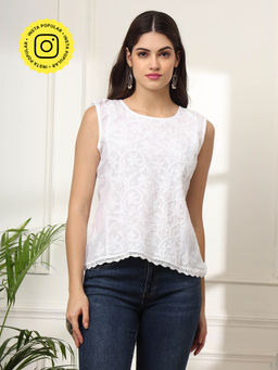 The Chikan Label - White Hand Embroidered Mulmul Cotton Chikankari Kurti