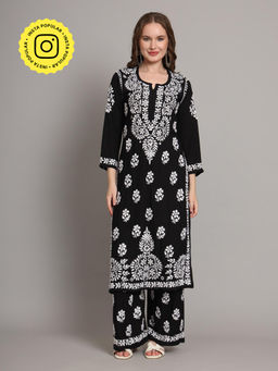 The Chikan Label - Black Women's Rayon Chikankari Co-Ord Set