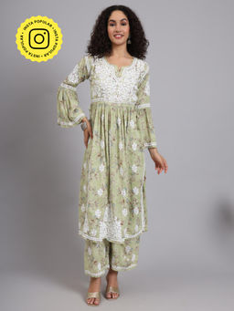 The Chikan Label - Green Women's Modal Chikankari Co-Ord Set