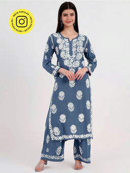 The Chikan Label - Blue Women's Chikankari Co-Ord Set