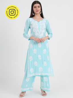 The Chikan Label - Aqua Women's Chikankari Co-Ord Set