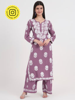 The Chikan Label - Purple Women's Chikankari Co-Ord Set