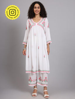 The Chikan Label - White Women's Modal Chikankari Co-Ord Set