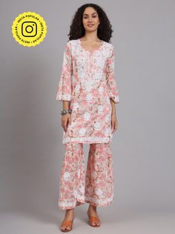 The Chikan Label - Peach Women's Mulmul Chikankari Co-Ord Set
