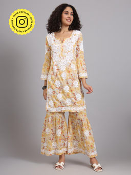 The Chikan Label - Yellow Women's Mulmul Chikankari Co-Ord Set