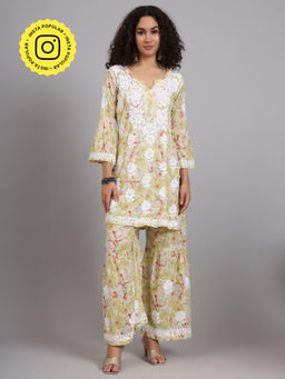 The Chikan Label - Green Women's Mulmul Chikankari Co-Ord Set