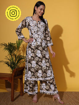The Chikan Label - Brown Women's Mulmul Chikankari Co-Ord Set