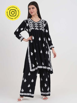 The Chikan Label - Women Black Hand-Embroidered Chikankari Co-Ord Set