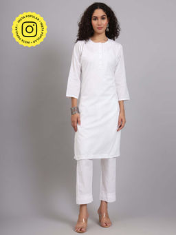 The Chikan Label - Women White Hand-Embroidered Chikankari Co-Ord Set