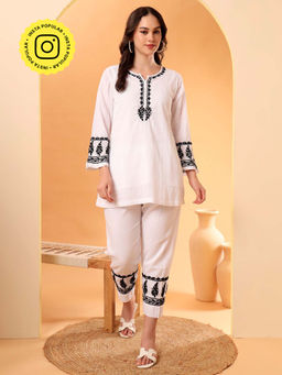 The Chikan Label - Women White Hand-Embroidered Chikankari Co-Ord Set