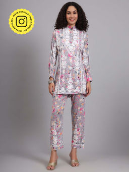 The Chikan Label - Grey Women Hand-Embroidered Chikankari Co-Ord Set